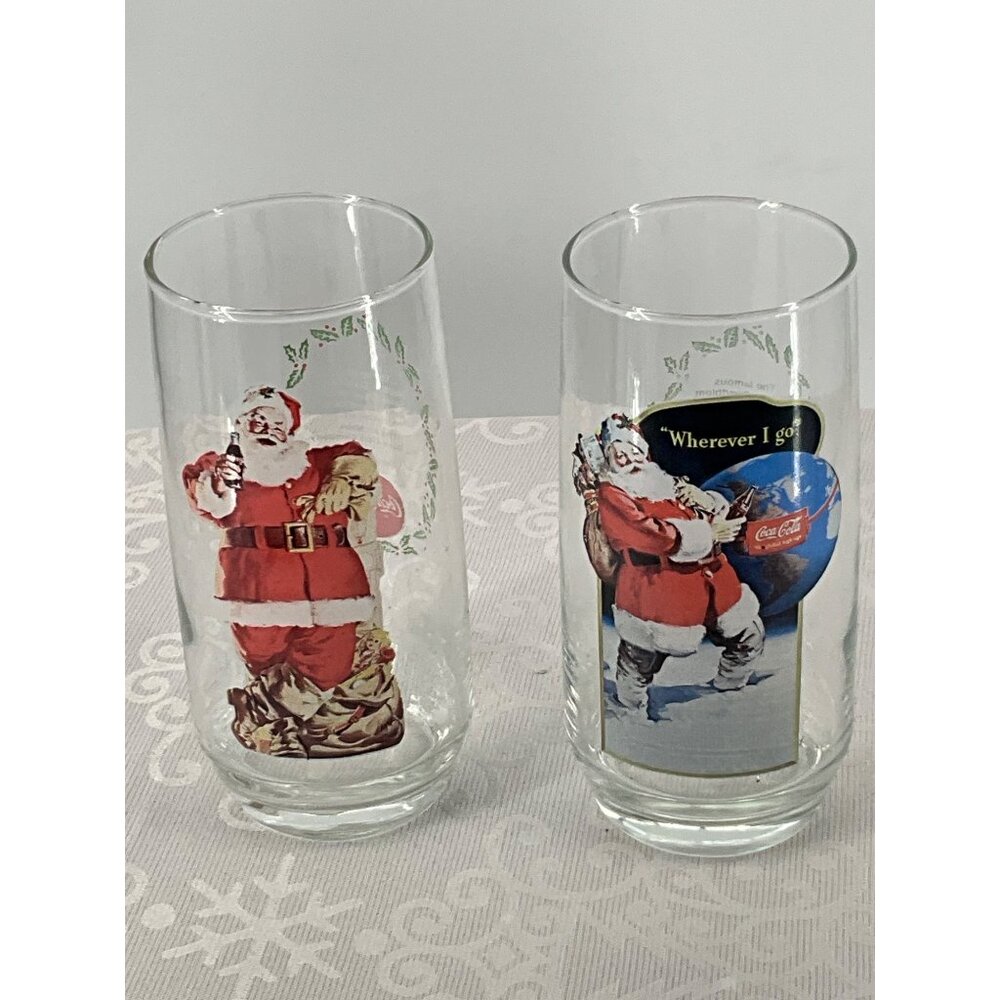 Vintage Coca-Cola Glasses with Haddon Sundblom Santa Claus 1943 Design Set of 2